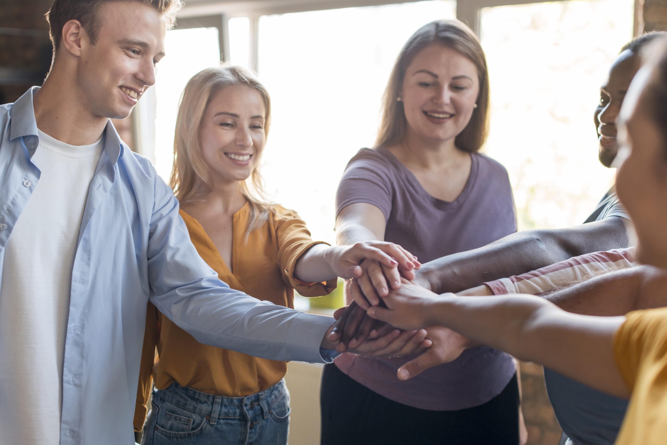 Group of friends gathering together